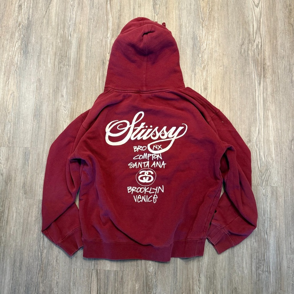 Stussy Adult Medium World Tour Hoodie Maroon/Wine